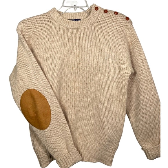 Polo Ralph Lauren Other - Polo Ralph Lauren Pullover M 100% Wool Rib Knit Sweater Leather Elbow Oatmeal